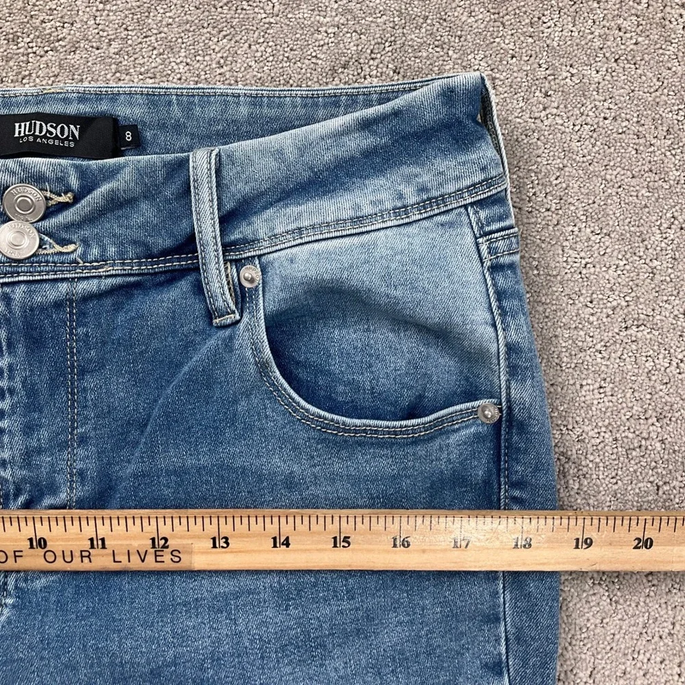 Hudson LA Jeans Womens 8 Blue‎ Stonewash Button Flap Straight Leg Stretch Denim